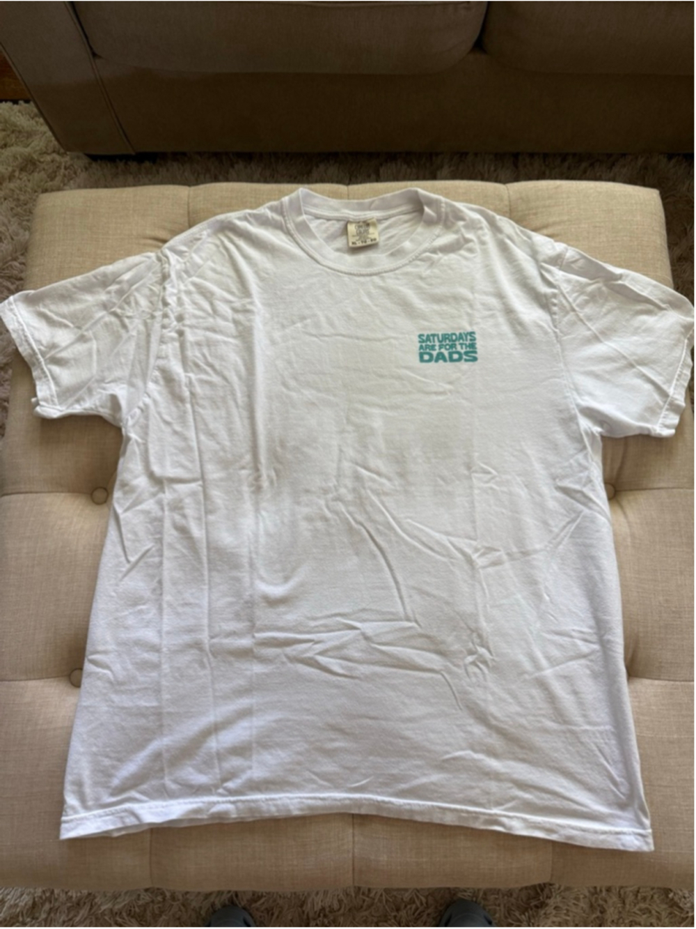 Men's Comfort Colors White Teal "Saturdays Are For The Dads" Short Sleeve Tee XL